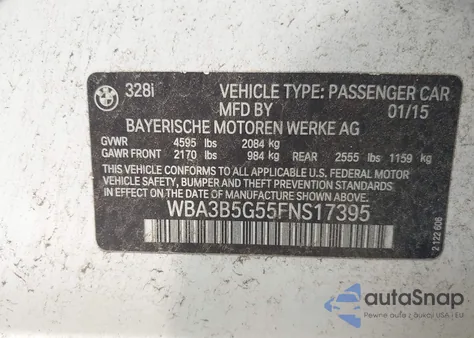 2015 BMW 328I xDrive из США, поврежденный, VIN WBA3B5G55FNS17395